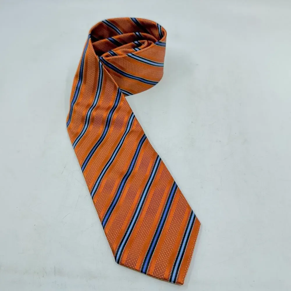 NWT ITALO FERRETTI Silk Orange & Blue Striped Neck Tie